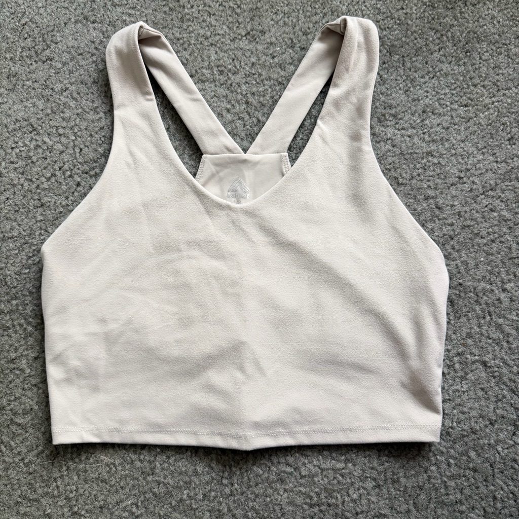 Rbx Womenâs Light Support Beige V-Neck Cropped Tank Sports Bra